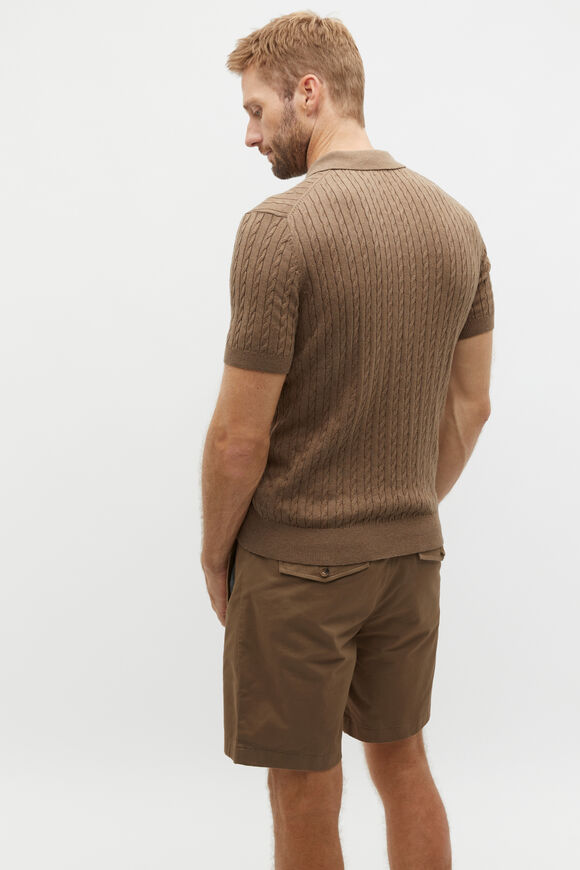 Cable Knit Trophy Polo  Dark Nougat Marle  hi-res