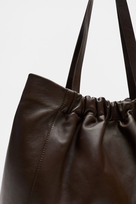 Leather Rouched Tote  Dark Espresso  hi-res