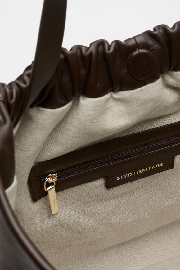 Leather Rouched Tote  Dark Espresso  hi-res
