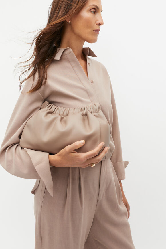 Leather Rouched Clutch  Cookie  hi-res