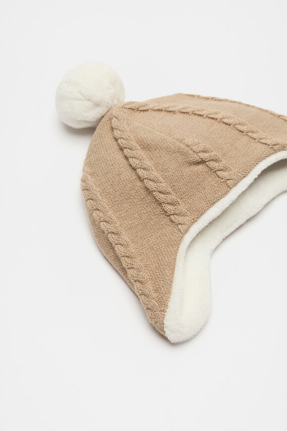 Cable Knit Beanie  Biscuit  hi-res