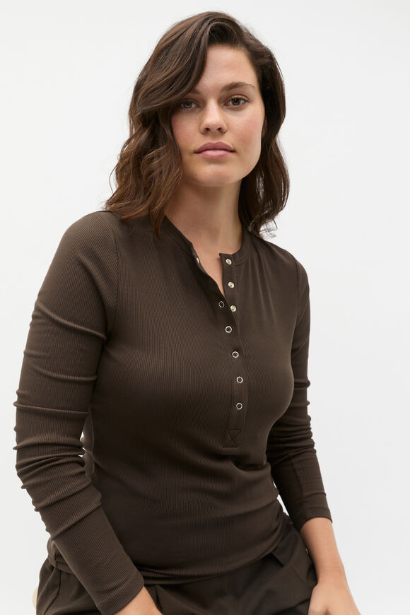 Core Rib Henley Top  Dark Espresso  hi-res