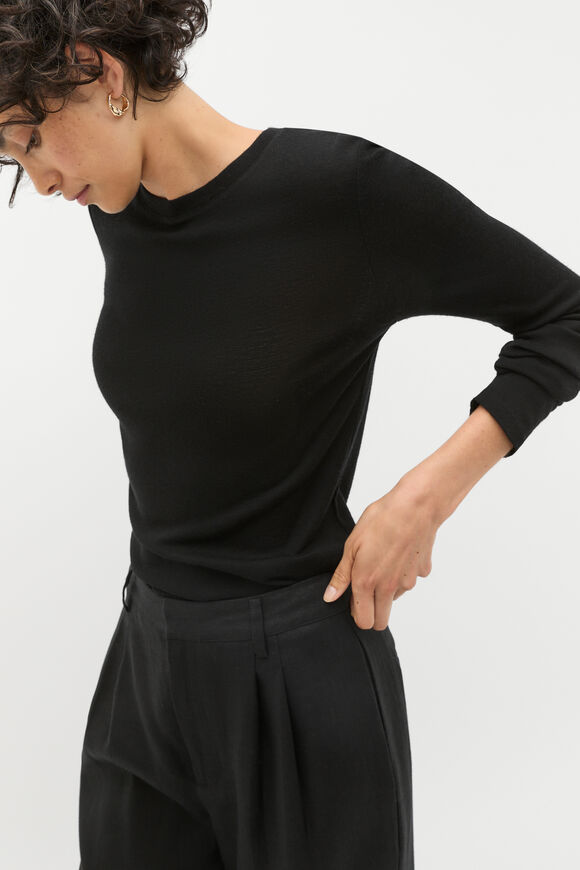 Australian Merino Crew Neck Top  Black  hi-res