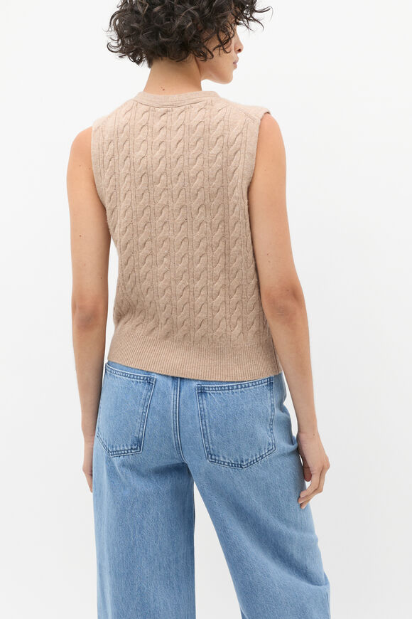 Cable V Neck Button Vest  Cookie Marle  hi-res