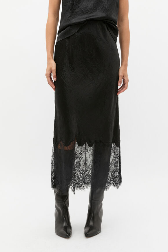 Lace Detail Midi Skirt  Black  hi-res