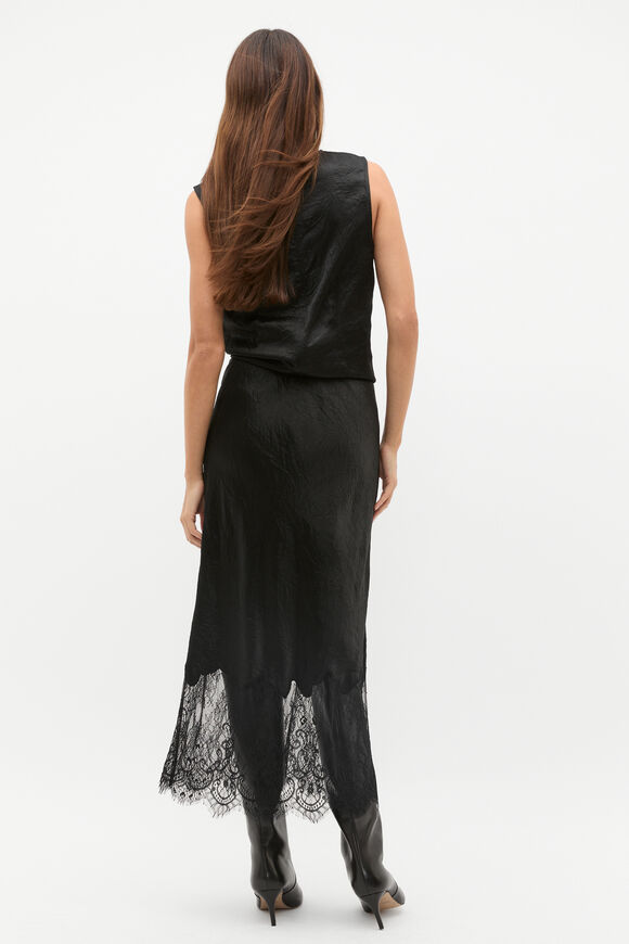 Lace Detail Midi Skirt  Black  hi-res