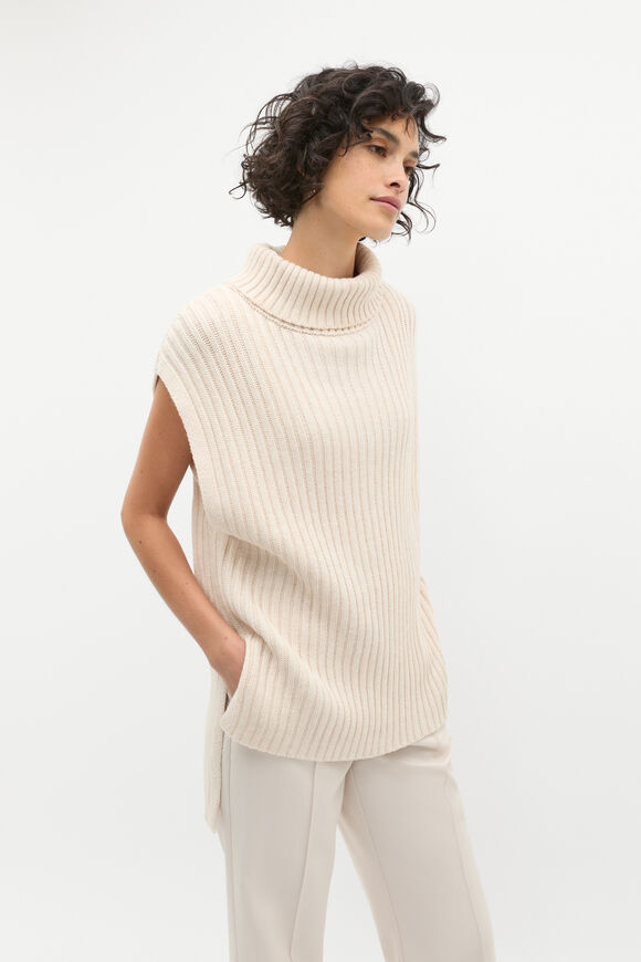 Collar Knit Poncho  Oat  hi-res