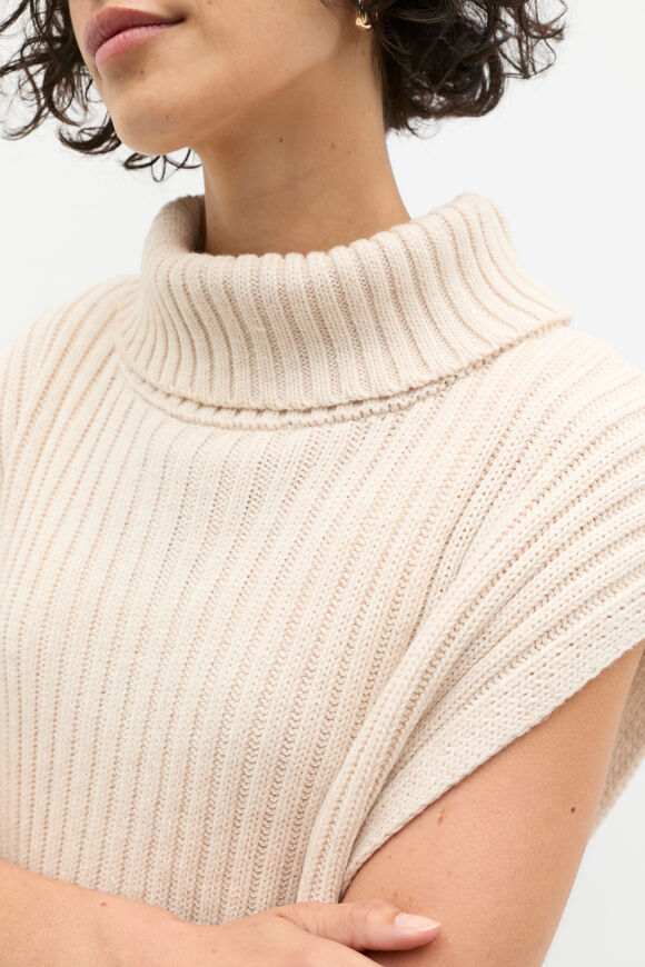 Collar Knit Poncho  Oat  hi-res