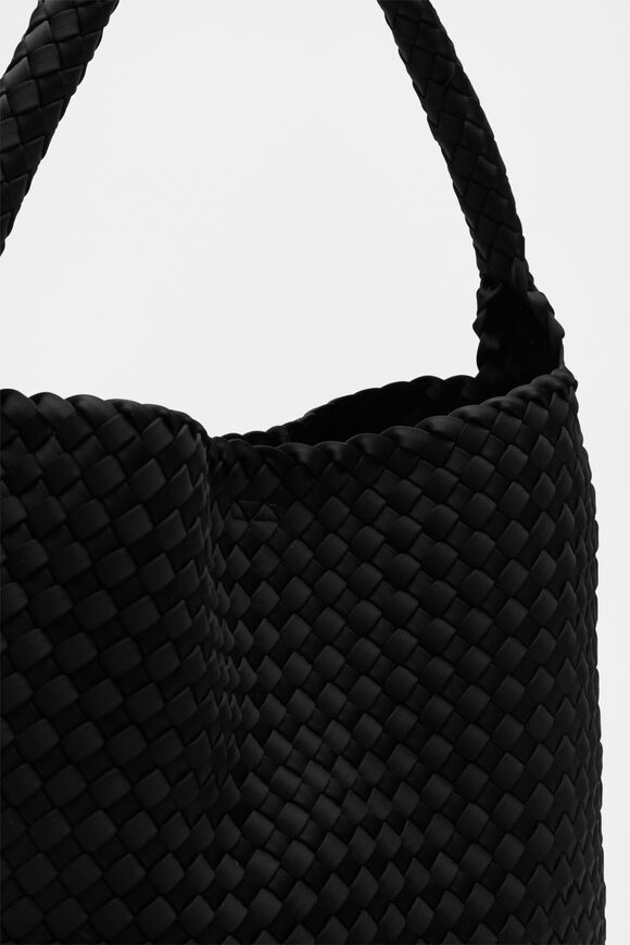 Woven Textured Tote  Black  hi-res