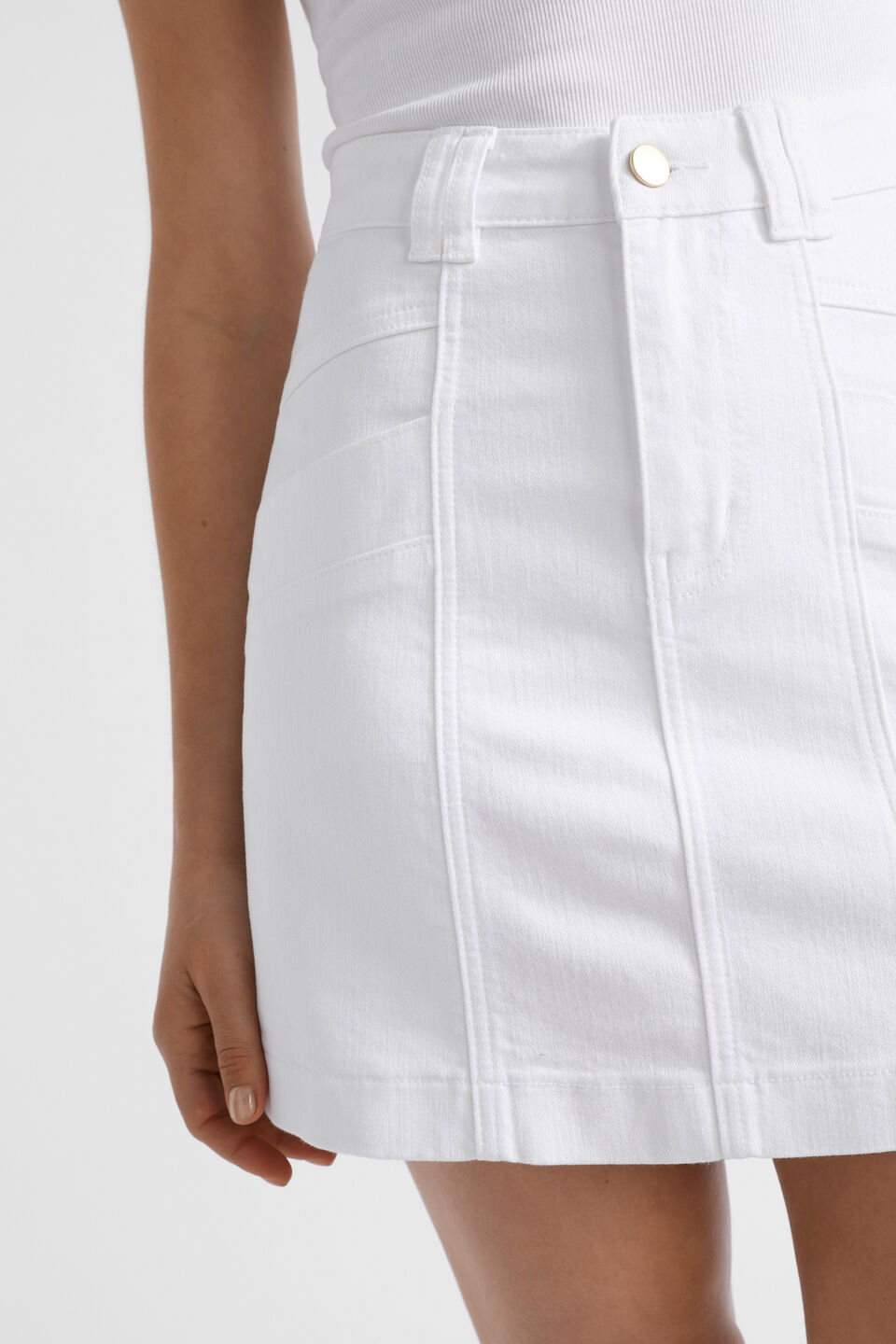 Denim A Line Panel Mini Skirt  White