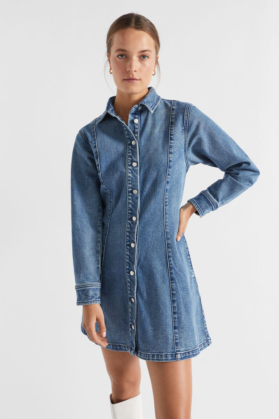 Denim Button Thru Mini Dress  Ultramarine Wash