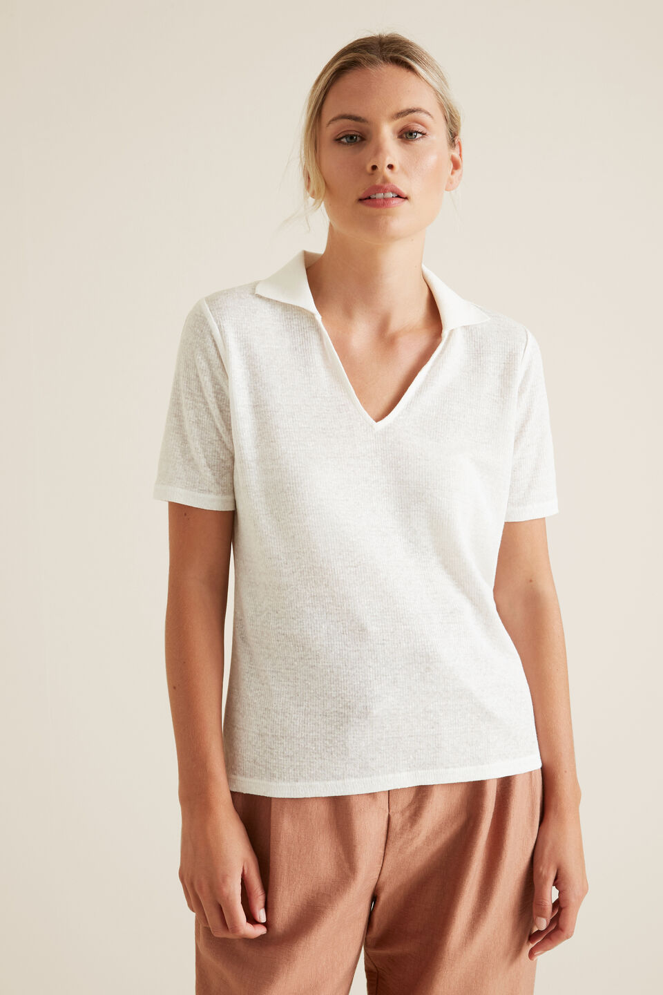Collared Linen Rib Top  