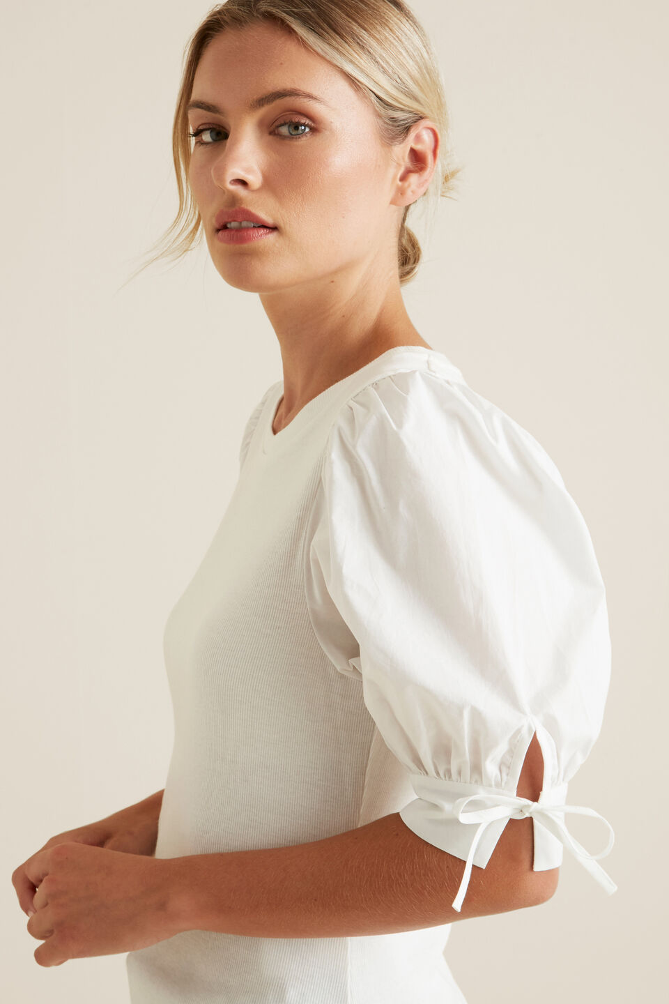Puff Tie Sleeve Top  