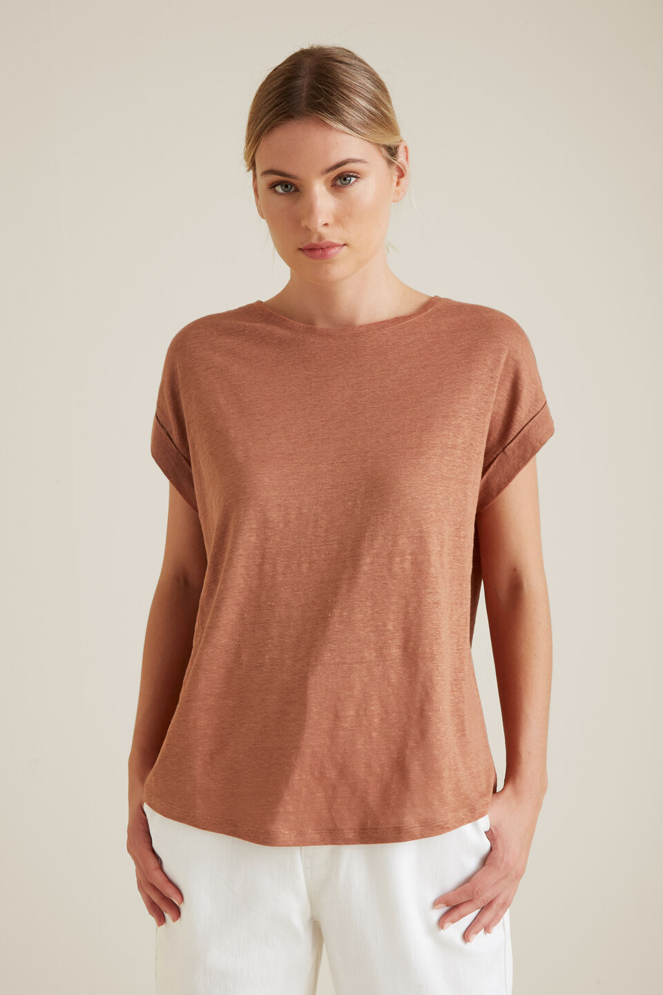 Rolled Cuff Linen Tee  