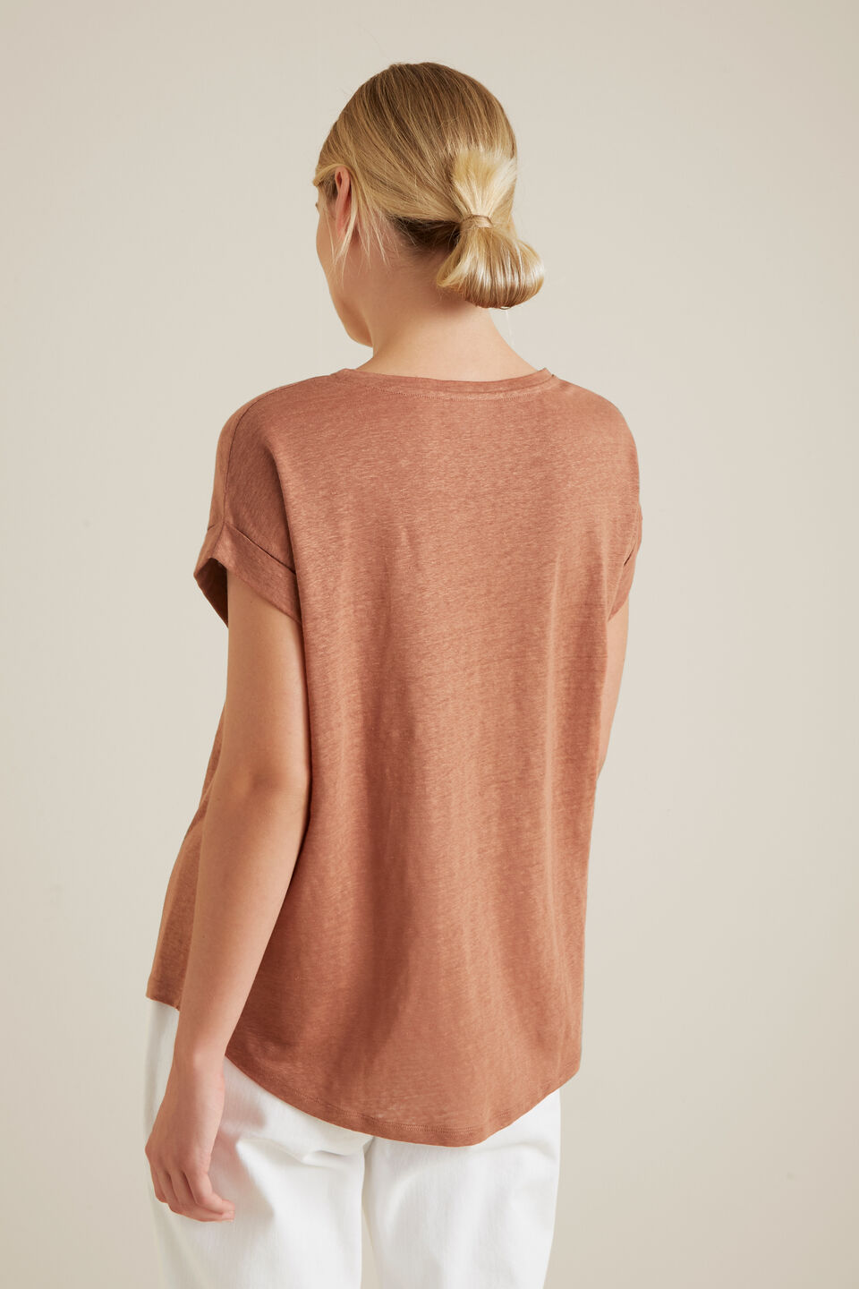 Rolled Cuff Linen Tee  
