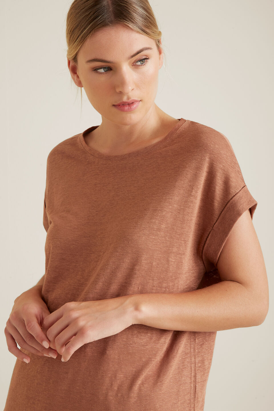 Rolled Cuff Linen Tee  