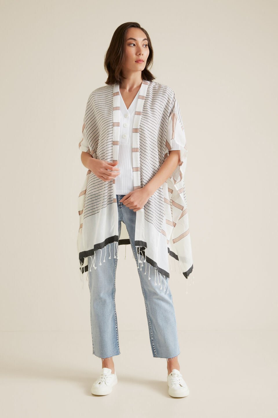 Jacquard Stripe Poncho  