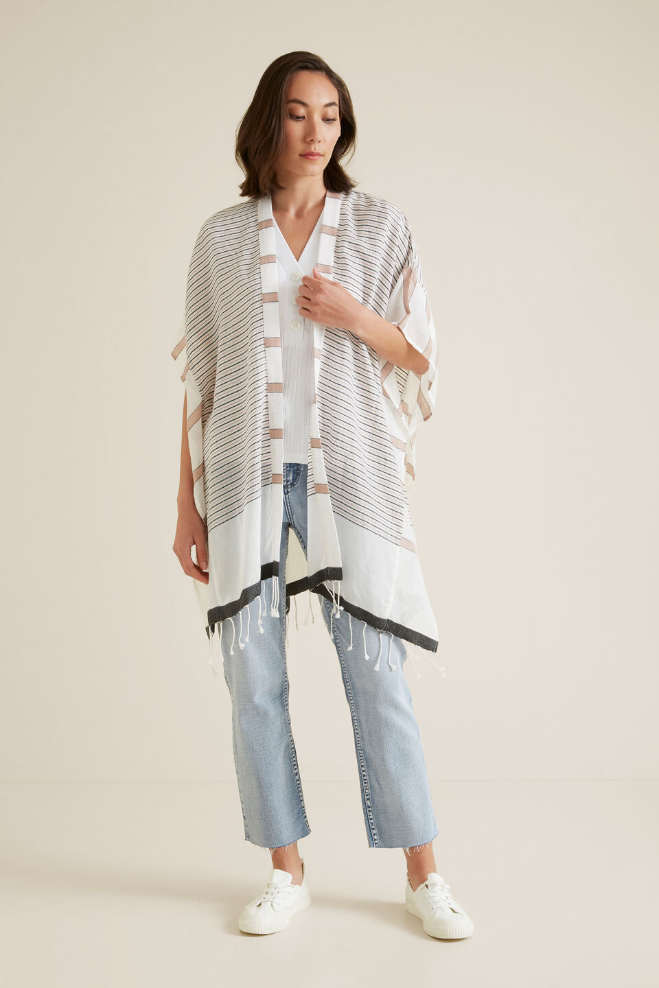 Jacquard Stripe Poncho  