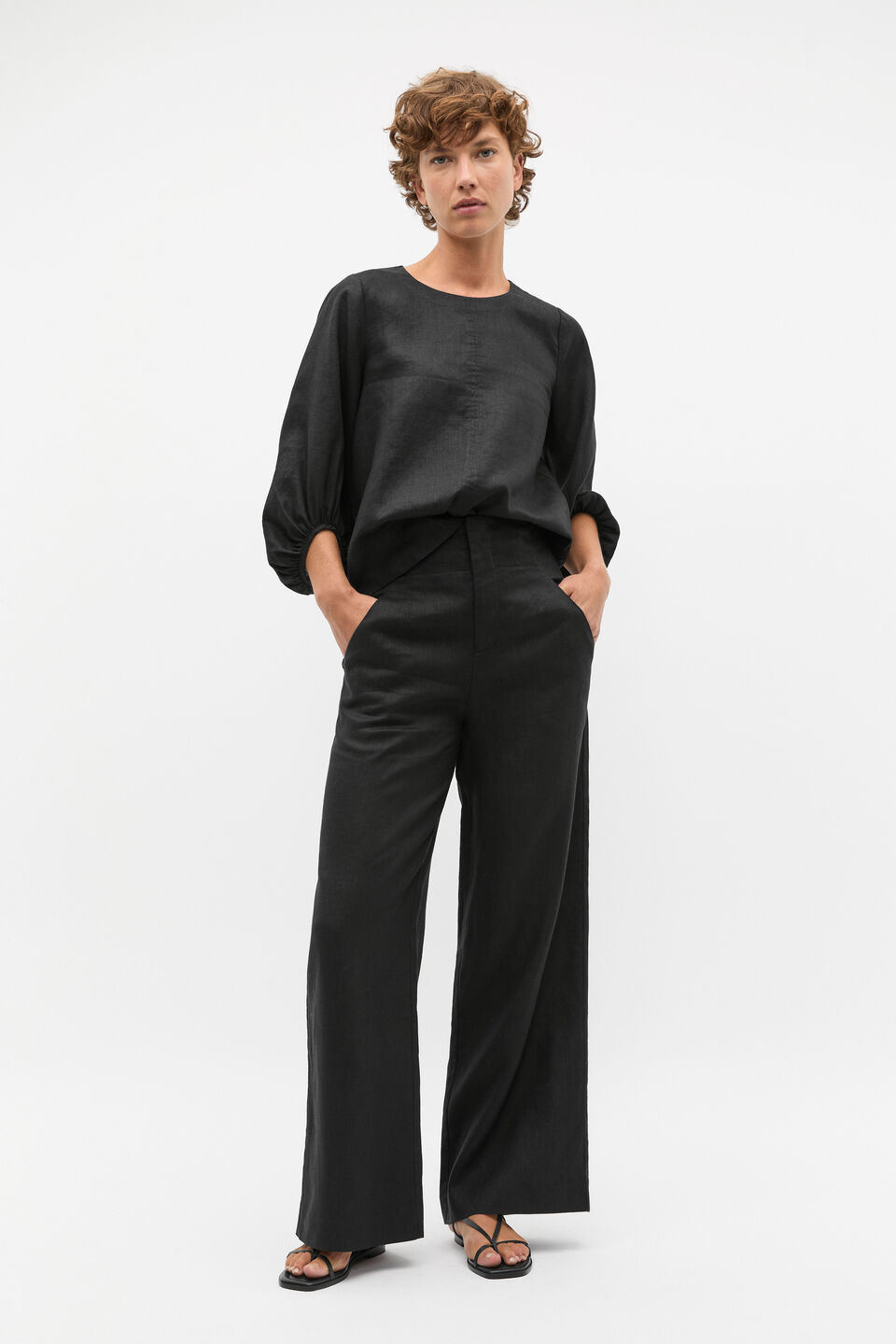 Core Linen Waisted Pant  Black
