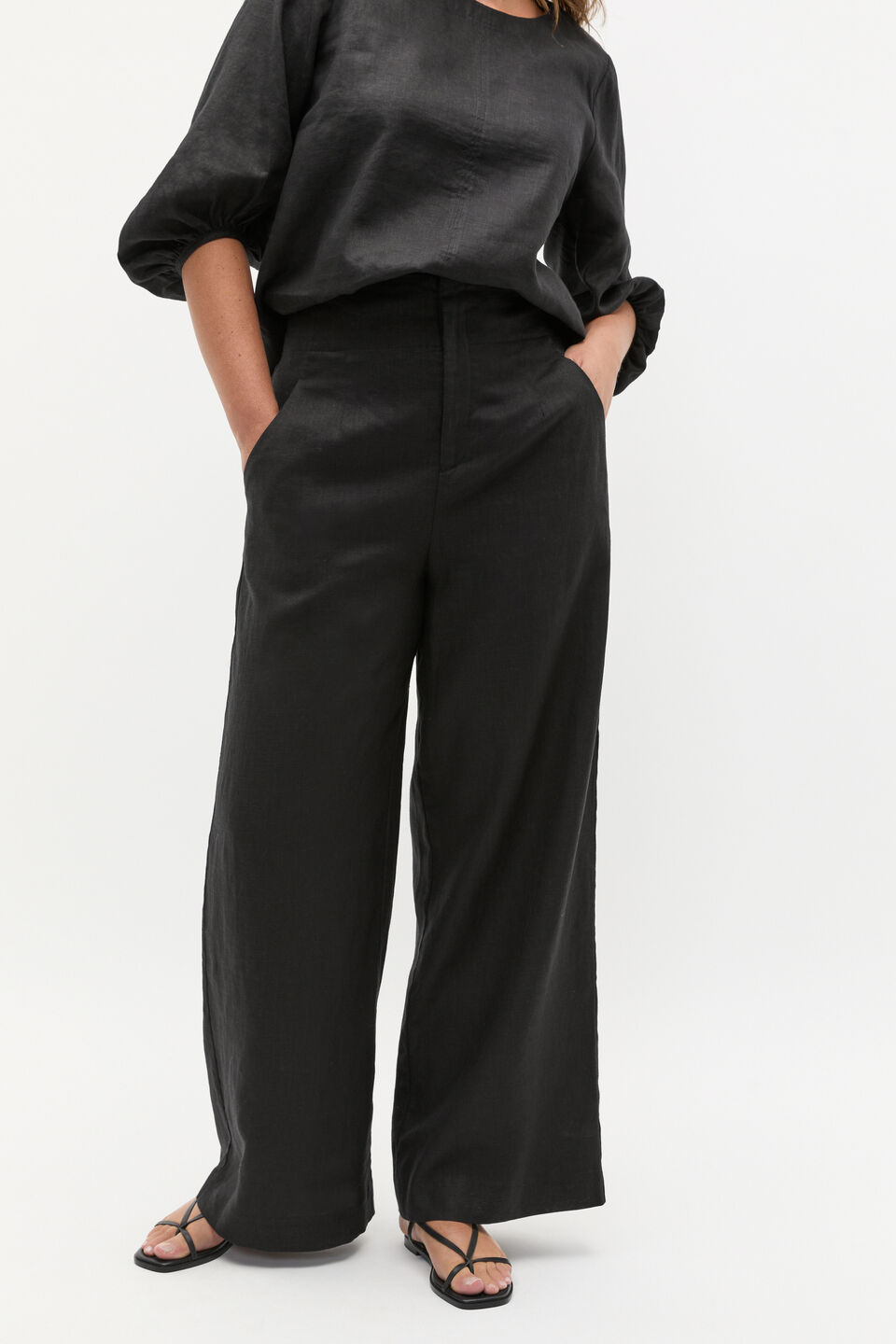 Core Linen Waisted Pant  Black