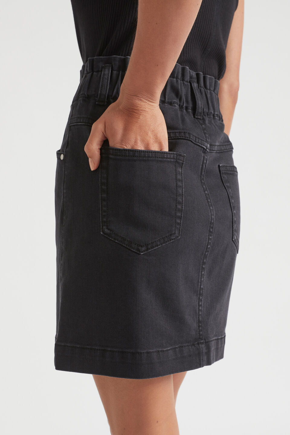 Core Denim Paperbag Mini Skirt  Washed Black