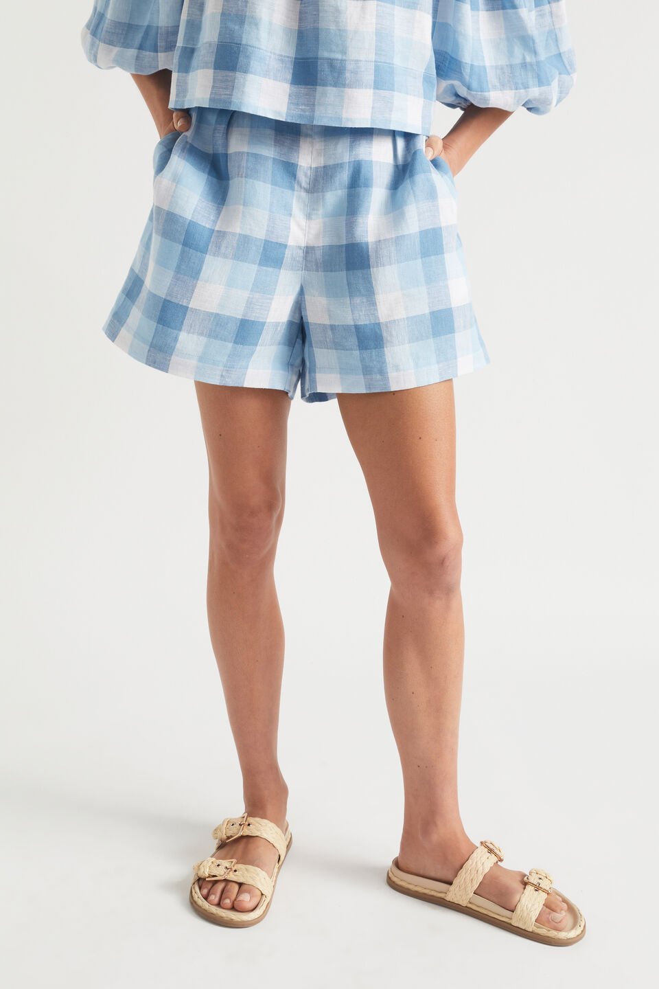Linen Check Tie Short  Deep Navy Check