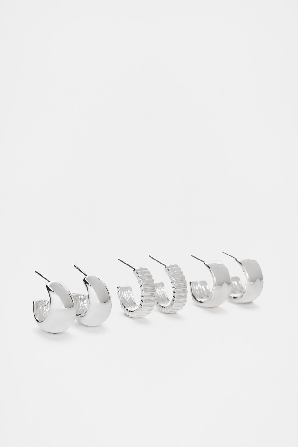 Textured Hoops Ear Pack  Silver