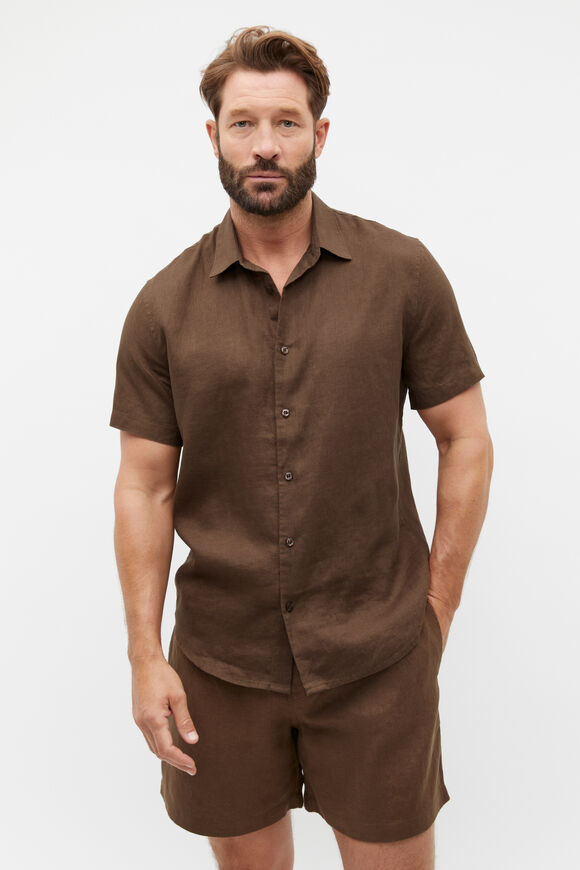 Short Sleeve Linen Shirt  Dark Praline  hi-res