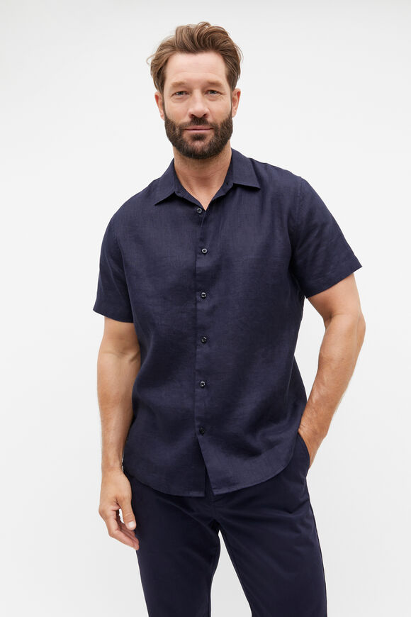 Short Sleeve Linen Shirt  Midnight Blue  hi-res
