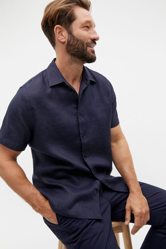 Short Sleeve Linen Shirt  Midnight Blue  hi-res