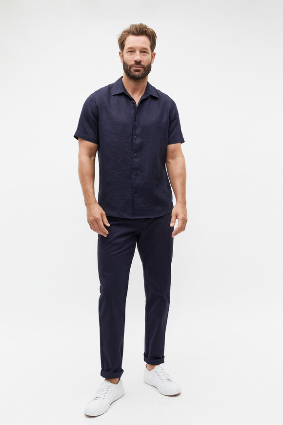 Short Sleeve Linen Shirt  Midnight Blue  hi-res