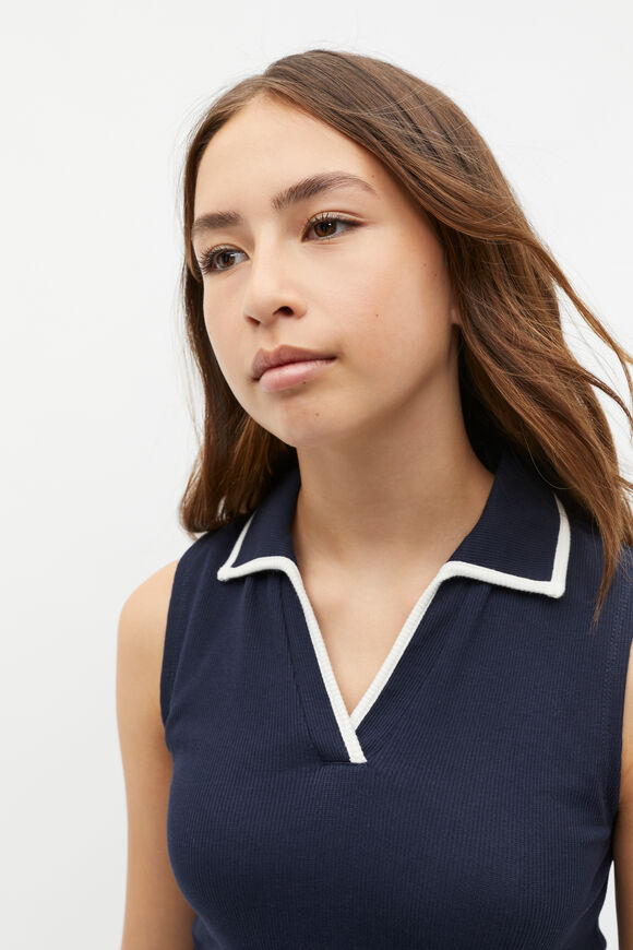 Collar Rib Tank  New Navy  hi-res