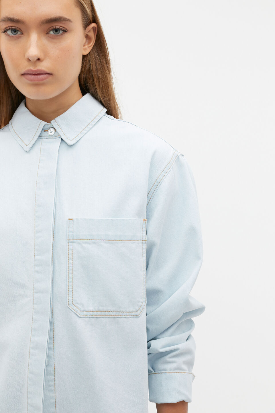 Denim Button Down Shirt  Stone Blue Wash