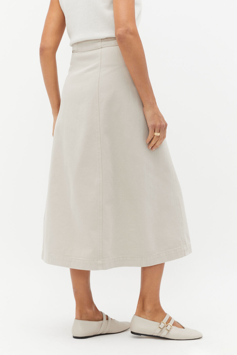 Denim Wrap Front Buckle Skirt  Oat