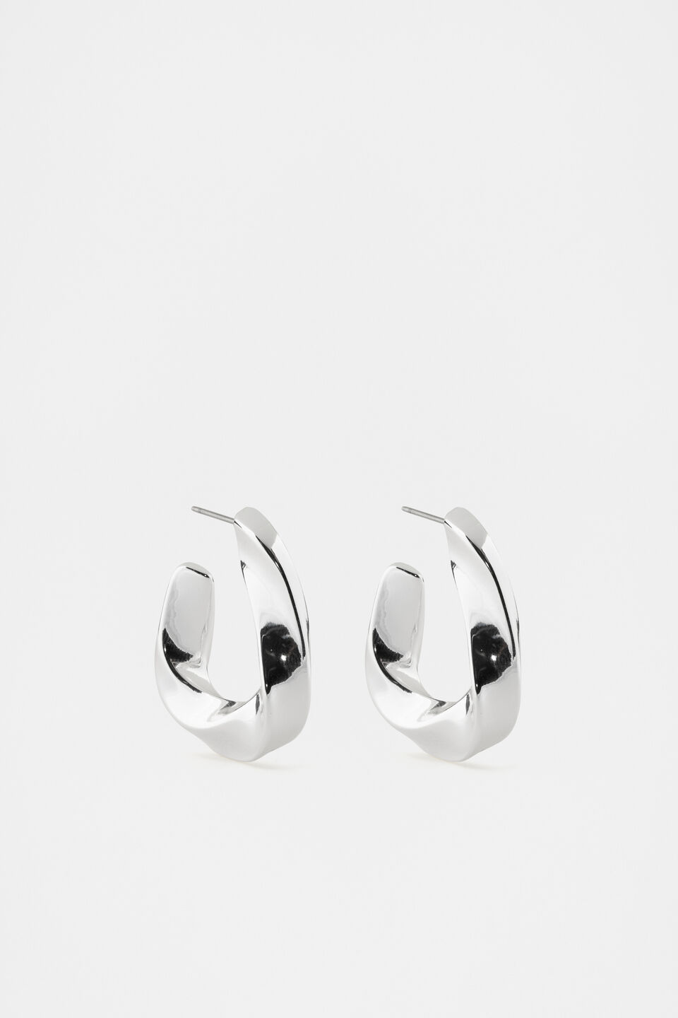 Sculptural Twist Triangle Hoop  Silver