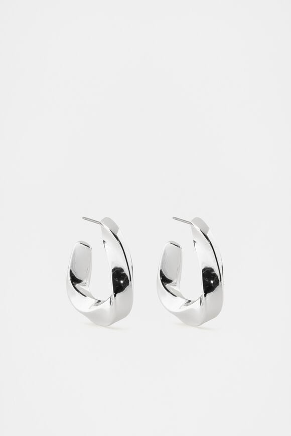 Sculptural Twist Triangle Hoop  Silver  hi-res