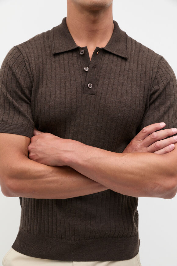 Merino Wool Polo  Dark Espresso Marle  hi-res