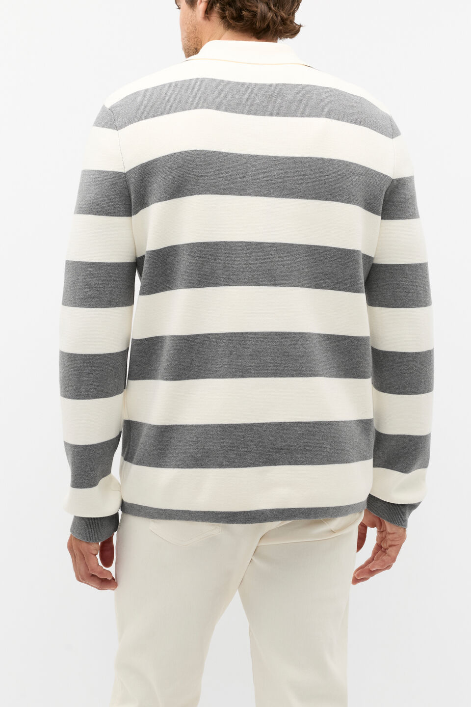 Rugby Polo Knit  Vintage Grey Marle Stripe