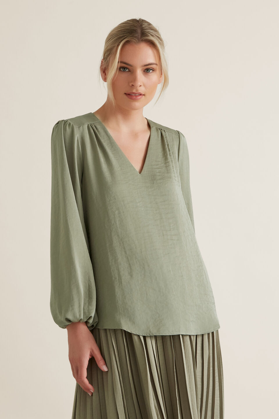 Gathered V Neck Blouse  
