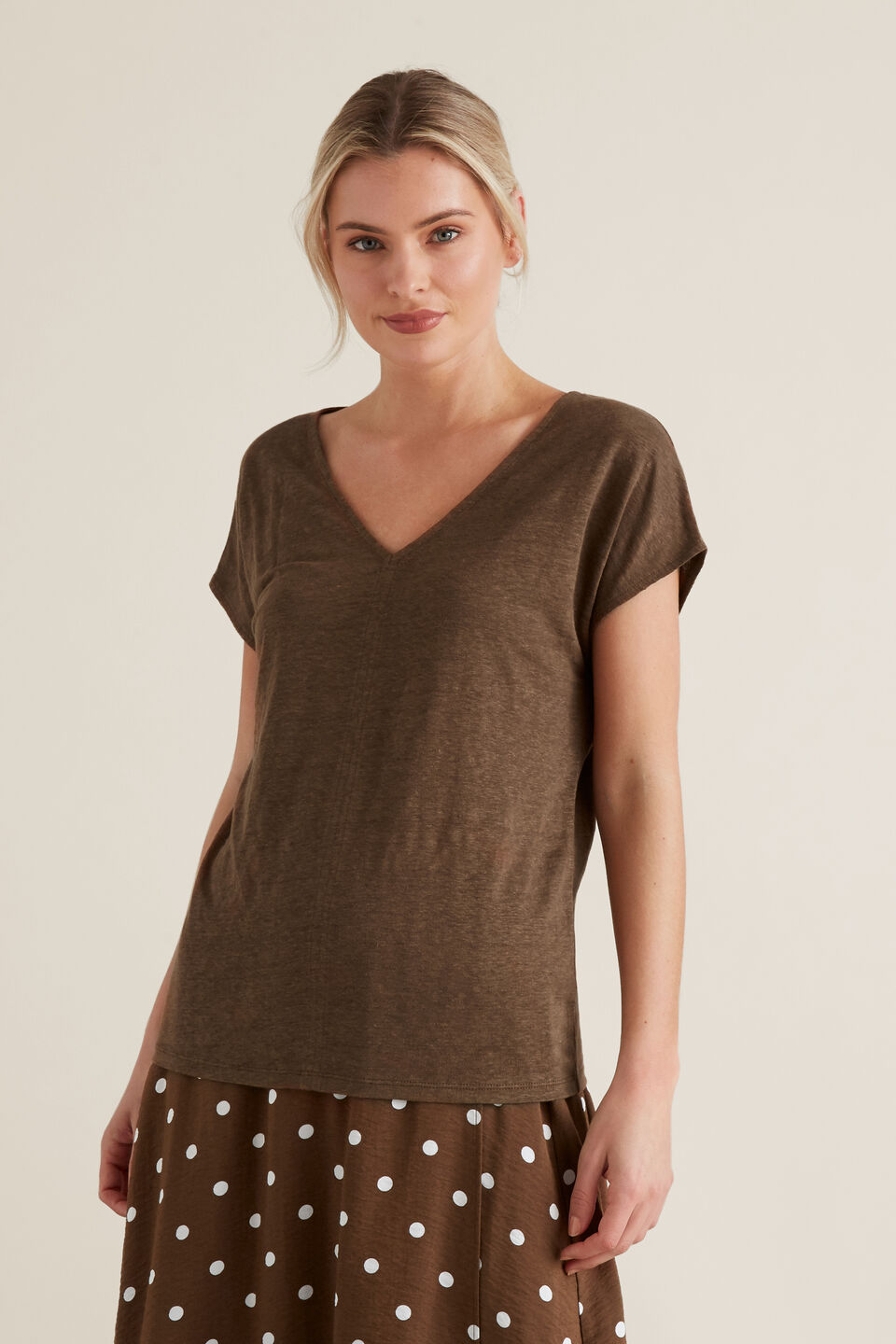 V Neck Linen Tee  