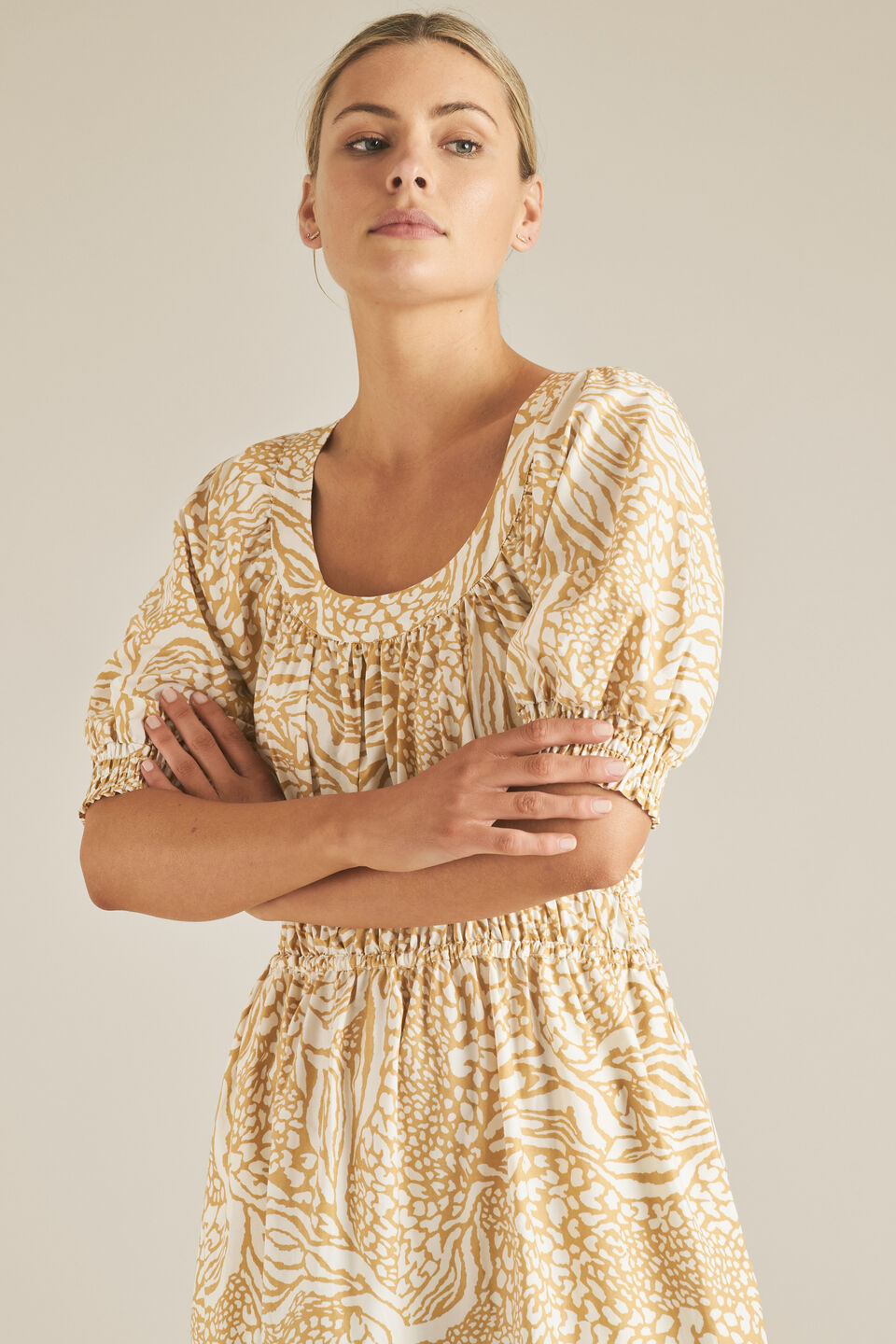 Spliced Animal Poplin Dress  