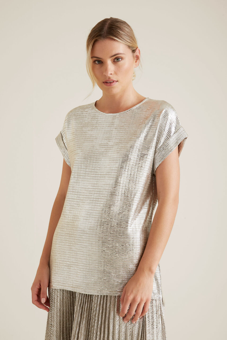 Metallic Short Sleeve Top  