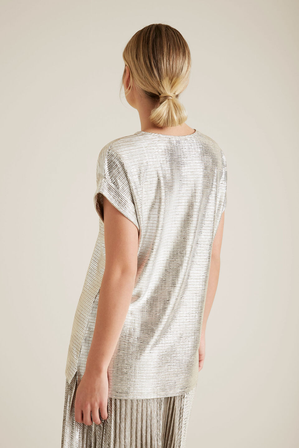 Metallic Short Sleeve Top  