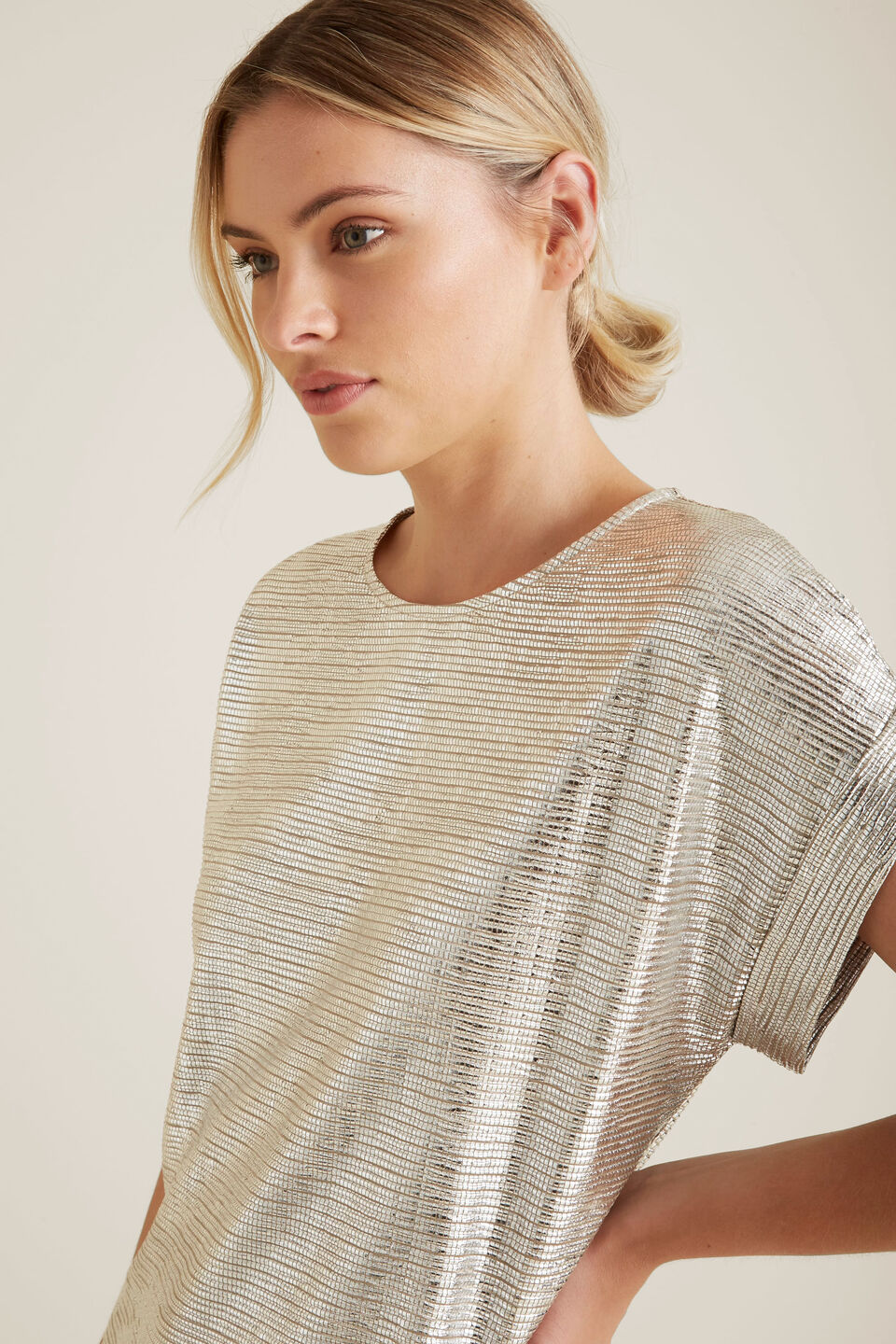 Metallic Short Sleeve Top  
