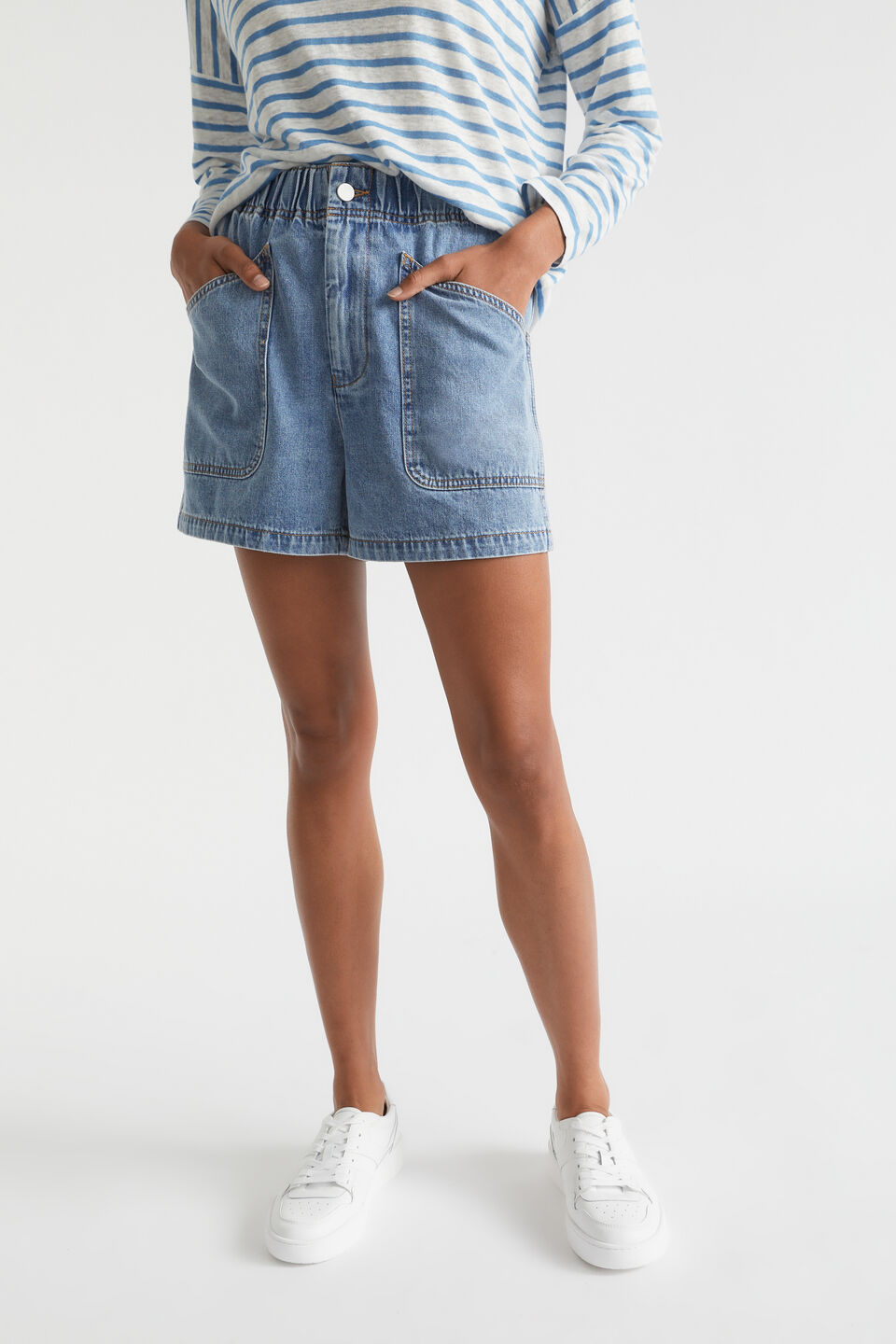 Denim Elasticated Short  Capri Wash
