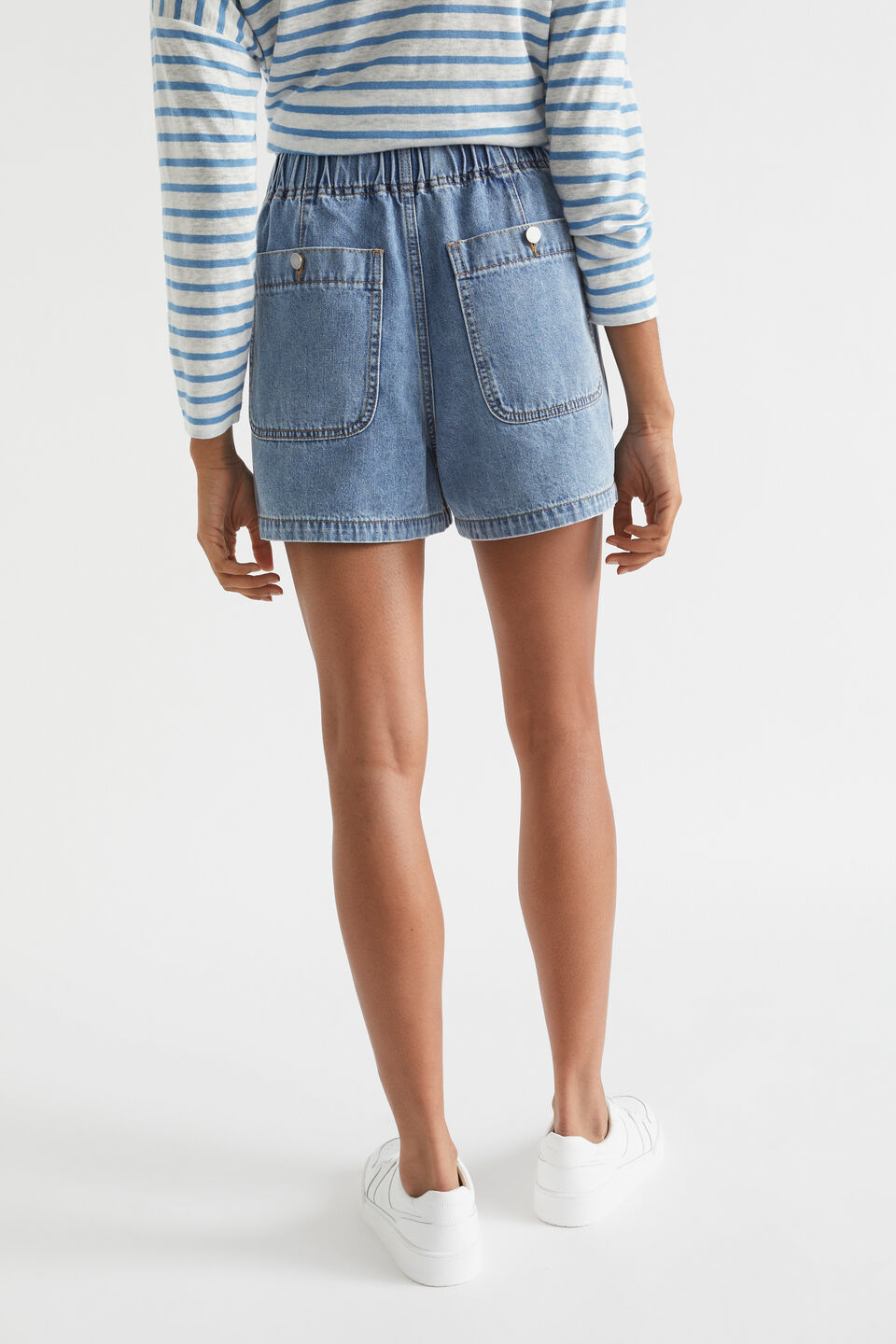 Denim Elasticated Short  Capri Wash