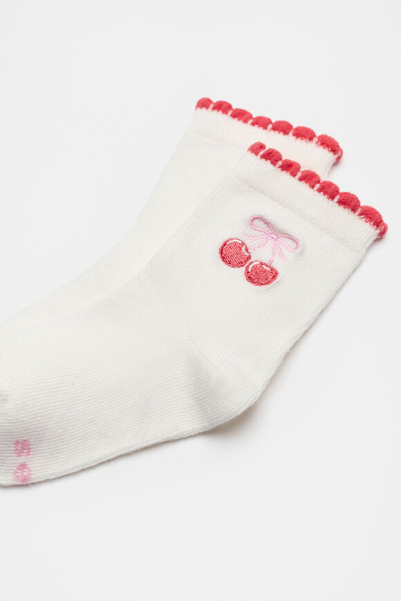 Cherry Embroidery Sock  Vanilla  hi-res