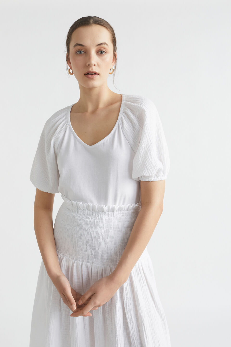 Cheesecloth Shirred Skirt  Whisper White