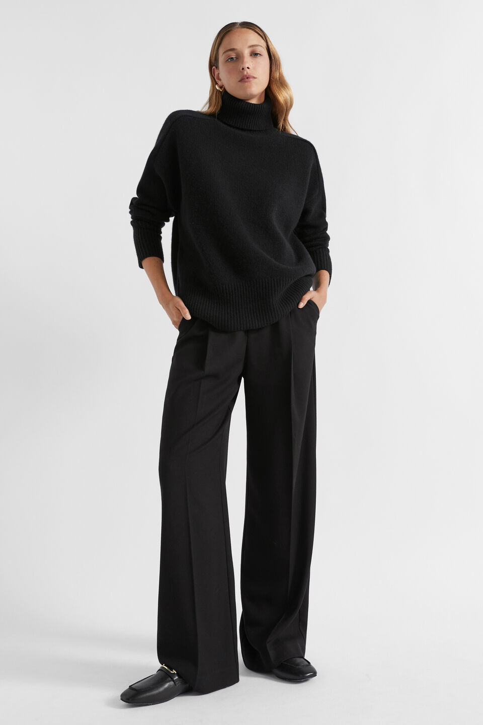 Merino Wool Roll Neck  Black