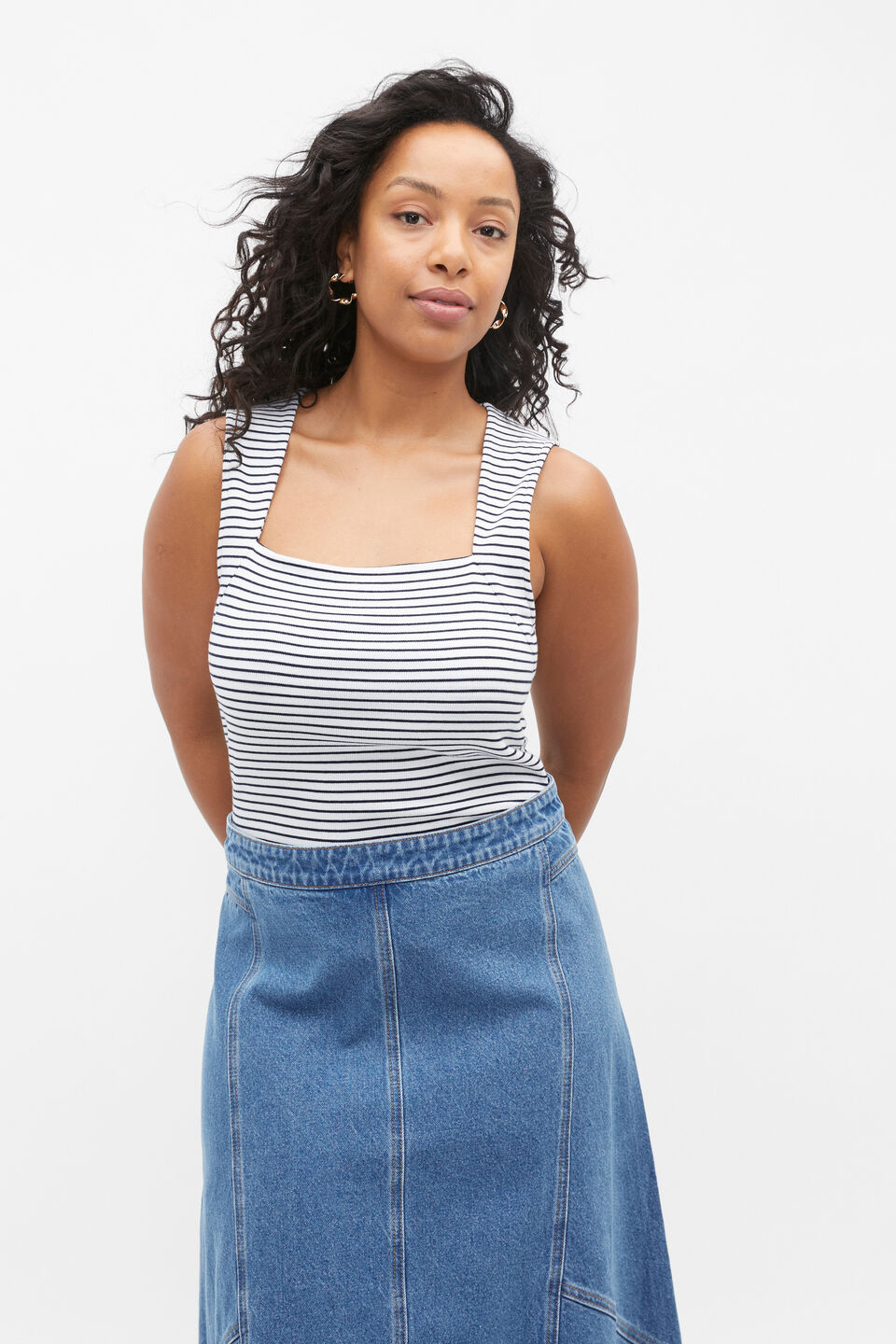 Stripe Trapeze Neck Tank  Midnight Sky Stripe